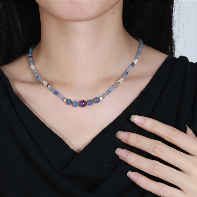 Buddha Stones Natural Blue Aventurine White Jade Bead Calm Necklace