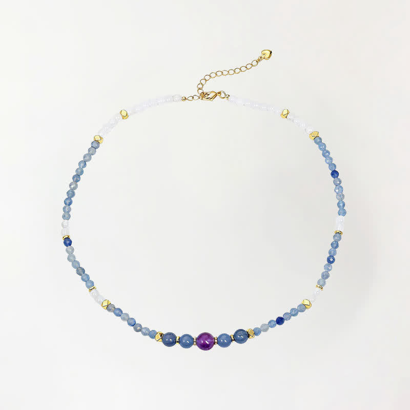 Buddha Stones Natural Blue Aventurine White Jade Bead Calm Necklace
