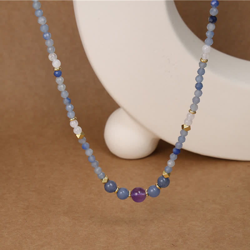 Buddha Stones Natural Blue Aventurine White Jade Bead Calm Necklace