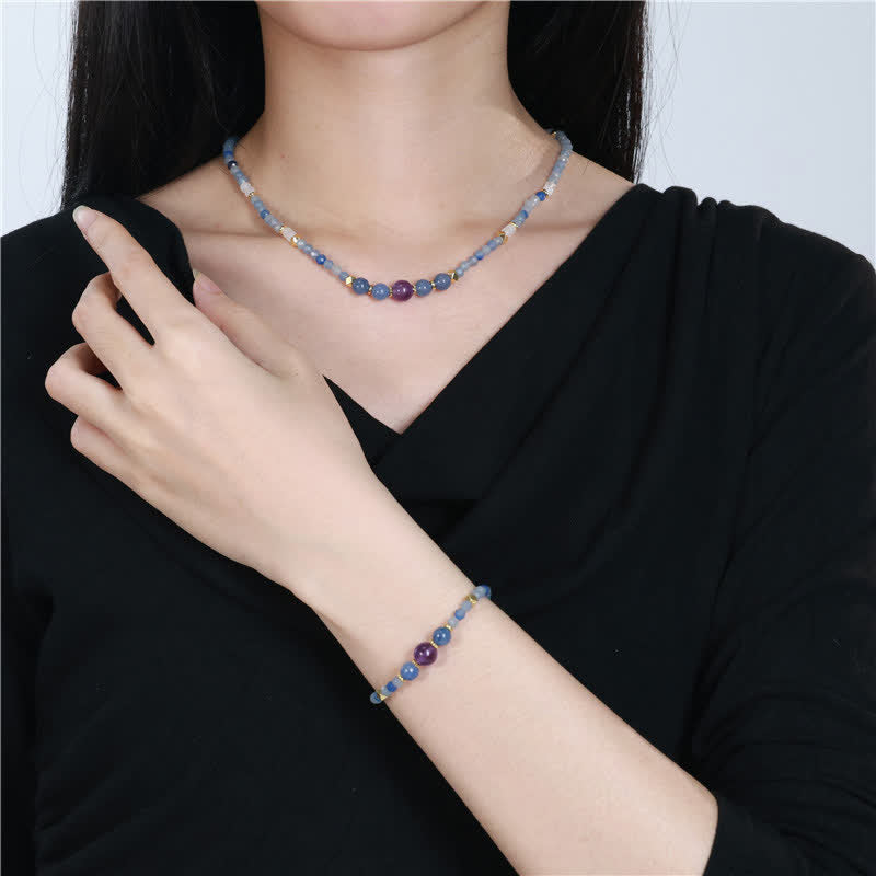 Buddha Stones Natural Blue Aventurine White Jade Bead Calm Necklace
