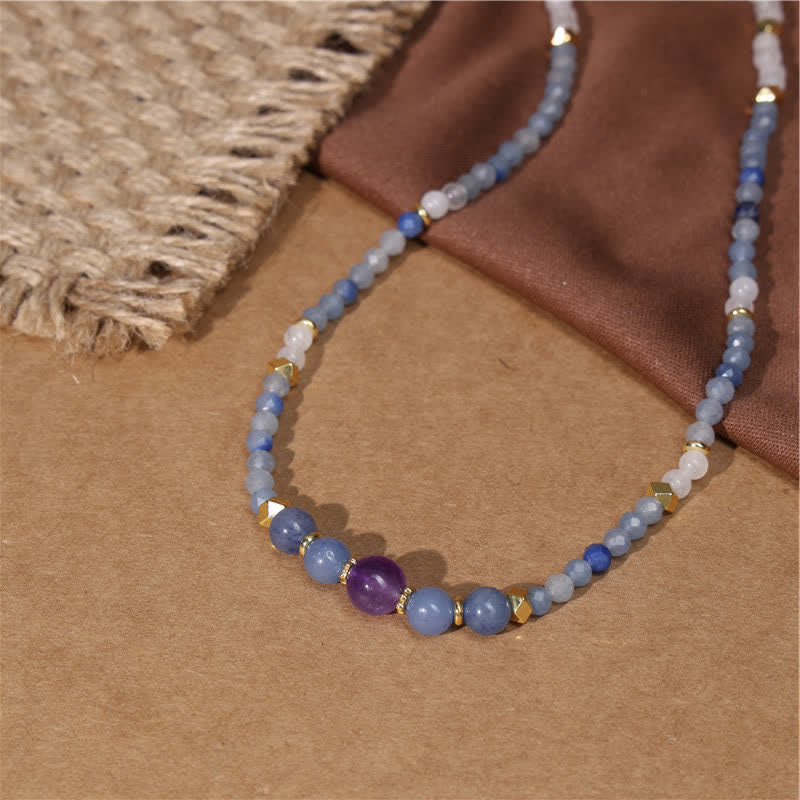 EverestArtstudios Natural Blue Aventurine White Jade Bead Calm Necklace
