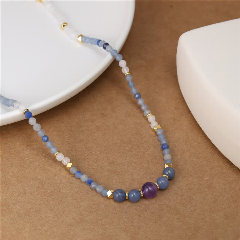 Buddha Stones Natural Blue Aventurine White Jade Bead Calm Necklace
