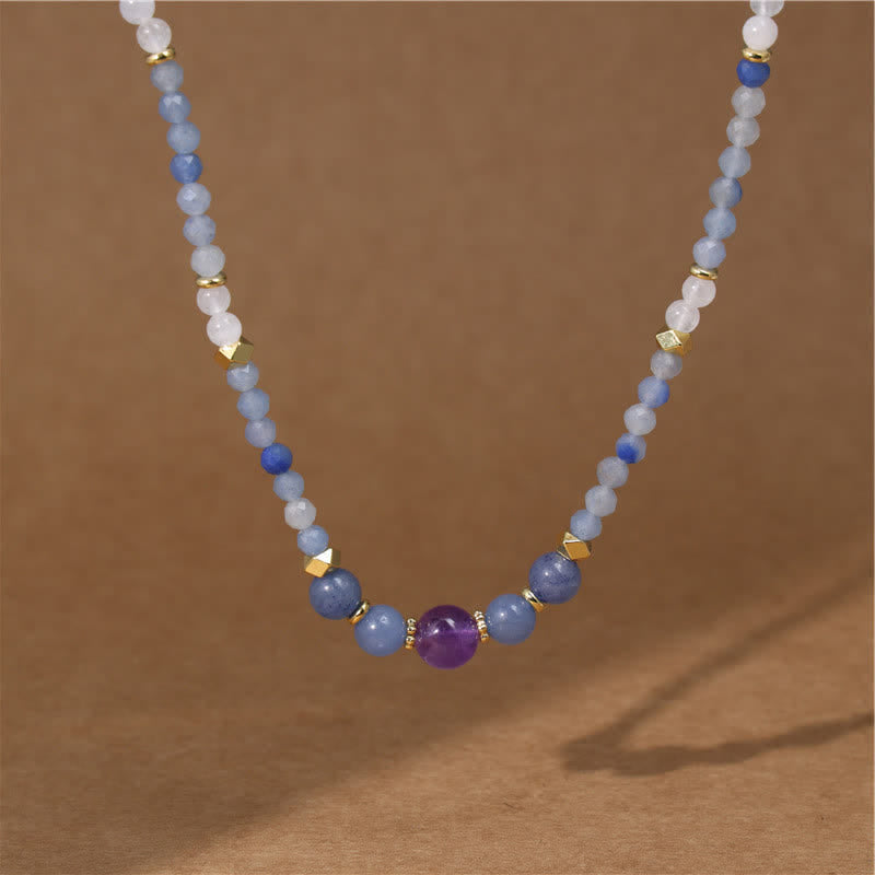 EverestArtstudios Natural Blue Aventurine White Jade Bead Calm Necklace