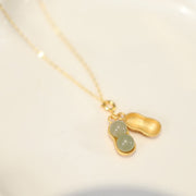 EverestArtstudios 925 Sterling Silver Hetian Jade Peanut Good Things Happen Prosperity Necklace Pendant