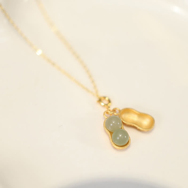 EverestArtstudios 925 Sterling Silver Hetian Jade Peanut Good Things Happen Prosperity Necklace Pendant