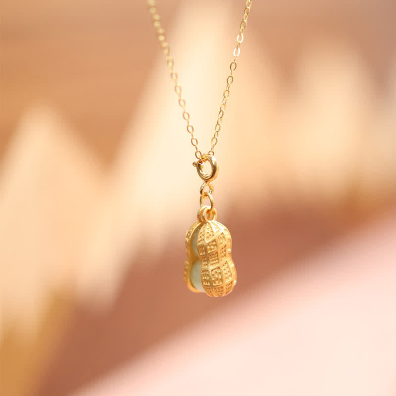 EverestArtstudios 925 Sterling Silver Hetian Jade Peanut Good Things Happen Prosperity Necklace Pendant