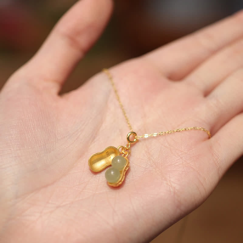 EverestArtstudios 925 Sterling Silver Hetian Jade Peanut Good Things Happen Prosperity Necklace Pendant