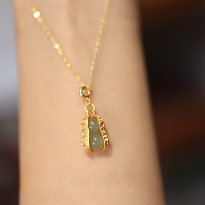 EverestArtstudios 925 Sterling Silver Hetian Jade Peanut Good Things Happen Prosperity Necklace Pendant