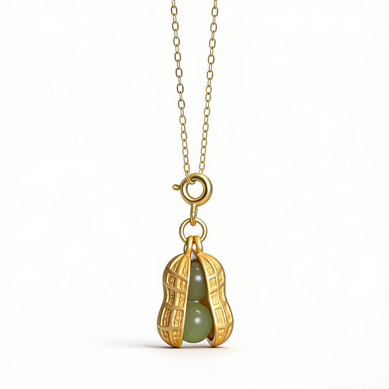 EverestArtstudios 925 Sterling Silver Hetian Jade Peanut Good Things Happen Prosperity Necklace Pendant