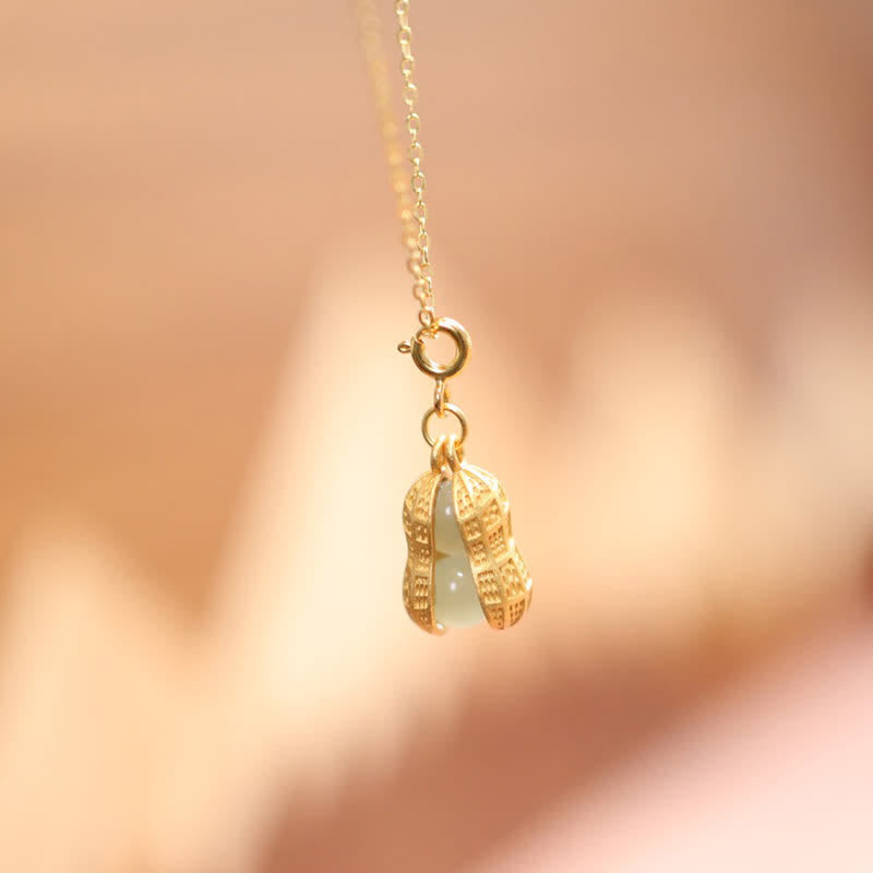 EverestArtstudios 925 Sterling Silver Hetian Jade Peanut Good Things Happen Prosperity Necklace Pendant