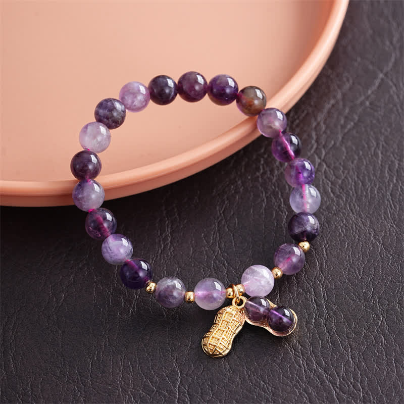 Buddha Stones Natural Amethyst Peanut Good Things Happen Healing Bracelet