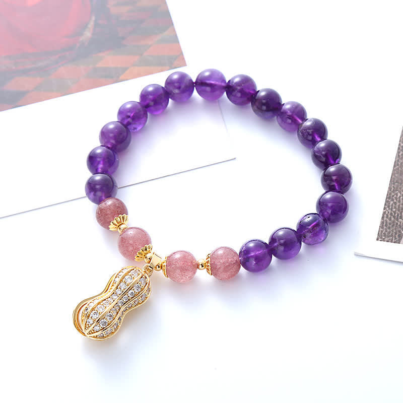 Buddha Stones Natural Amethyst Strawberry Quartz Peanut Good Things Happen Positive Bracelet