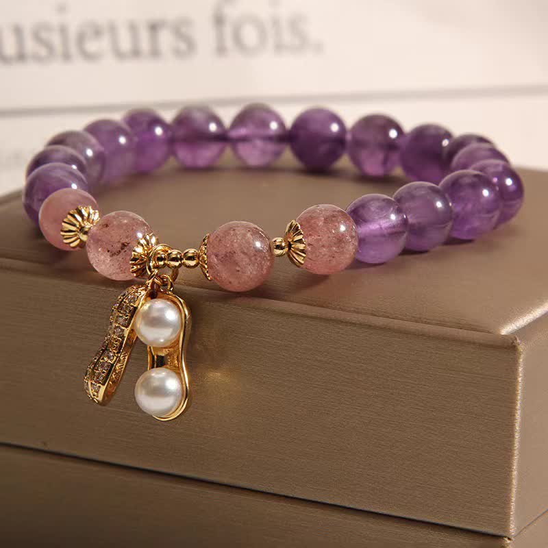 Buddha Stones Natural Amethyst Strawberry Quartz Peanut Good Things Happen Positive Bracelet
