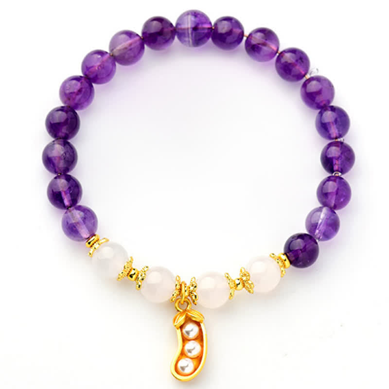 Buddha Stones Natural Amethyst White Agate Peanut Good Things Happen Spiritual Bracelet