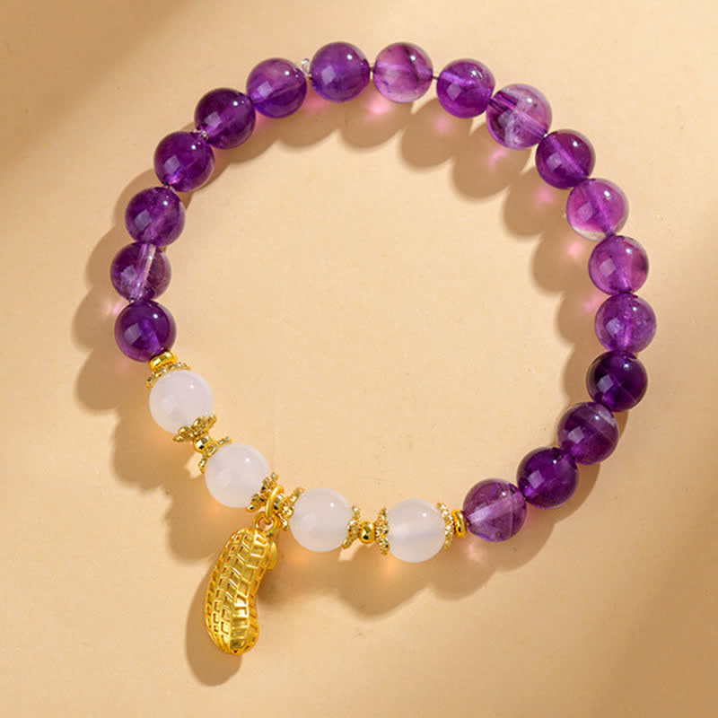 Buddha Stones Natural Amethyst White Agate Peanut Good Things Happen Spiritual Bracelet