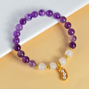 Buddha Stones Natural Amethyst White Agate Peanut Good Things Happen Spiritual Bracelet