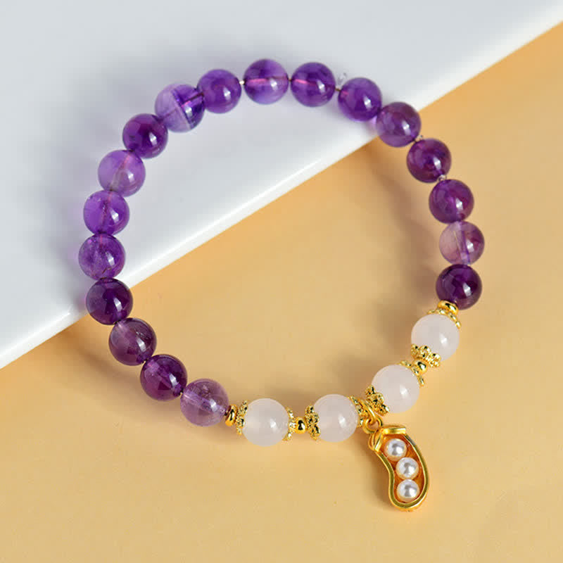 Buddha Stones Natural Amethyst White Agate Peanut Good Things Happen Spiritual Bracelet