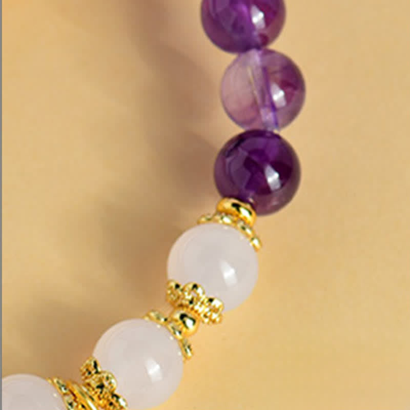 Buddha Stones Natural Amethyst White Agate Peanut Good Things Happen Spiritual Bracelet