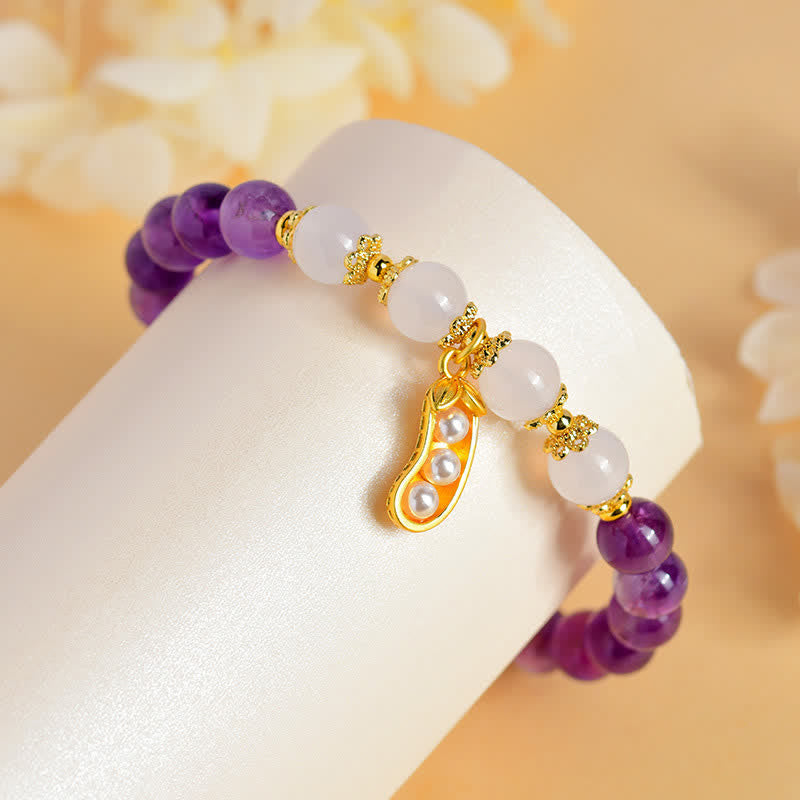 Buddha Stones Natural Amethyst White Agate Peanut Good Things Happen Spiritual Bracelet
