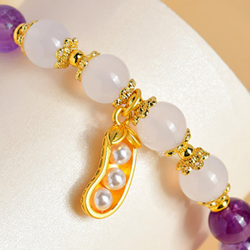 Buddha Stones Natural Amethyst White Agate Peanut Good Things Happen Spiritual Bracelet