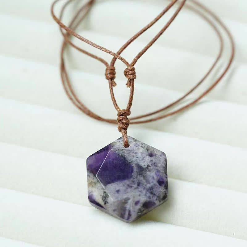 Buddha Stones Star of David Carving Clear Quartz Indian Agate Amethyst Healing Necklace Pendant