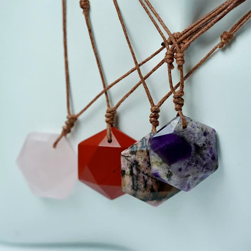 Buddha Stones Star of David Carving Clear Quartz Indian Agate Amethyst Healing Necklace Pendant