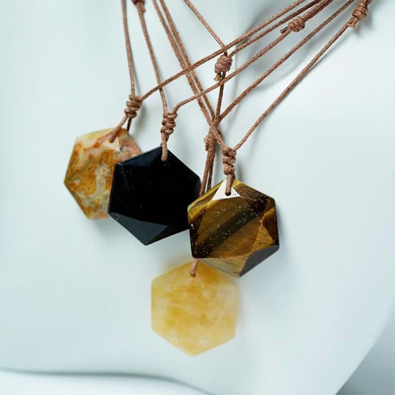 Buddha Stones Star of David Carving Clear Quartz Indian Agate Amethyst Healing Necklace Pendant