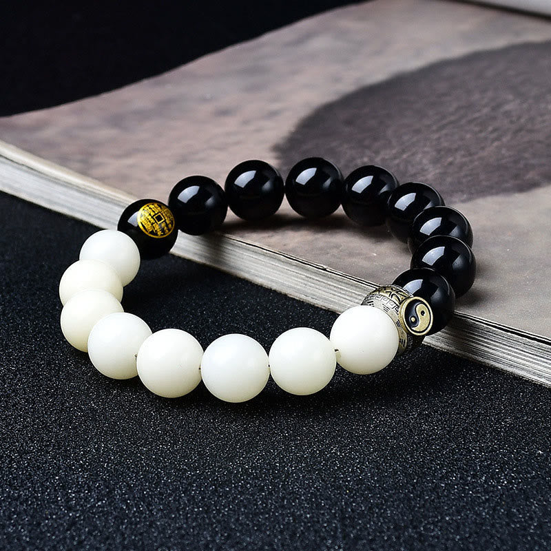 Buddha Stones Black Obsidian Bodhi Seed Yin Yang Nine-Character Mantra Mountain Ghosts Spend Money Strength Bracelet