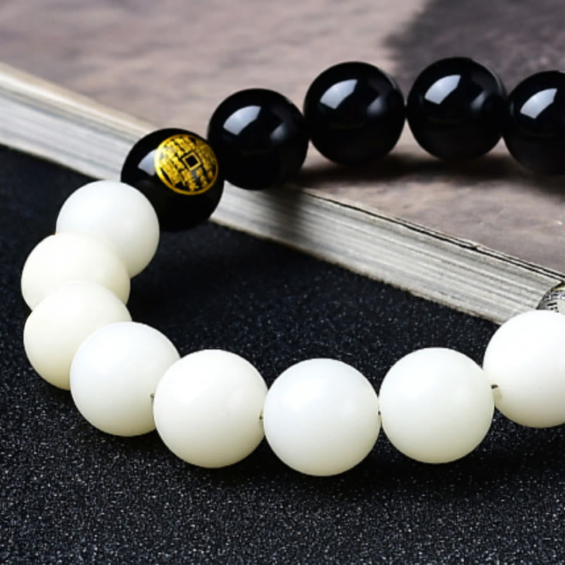 Buddha Stones Black Obsidian Bodhi Seed Yin Yang Nine-Character Mantra Mountain Ghosts Spend Money Strength Bracelet