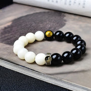 Buddha Stones Black Obsidian Bodhi Seed Yin Yang Nine-Character Mantra Mountain Ghosts Spend Money Strength Bracelet