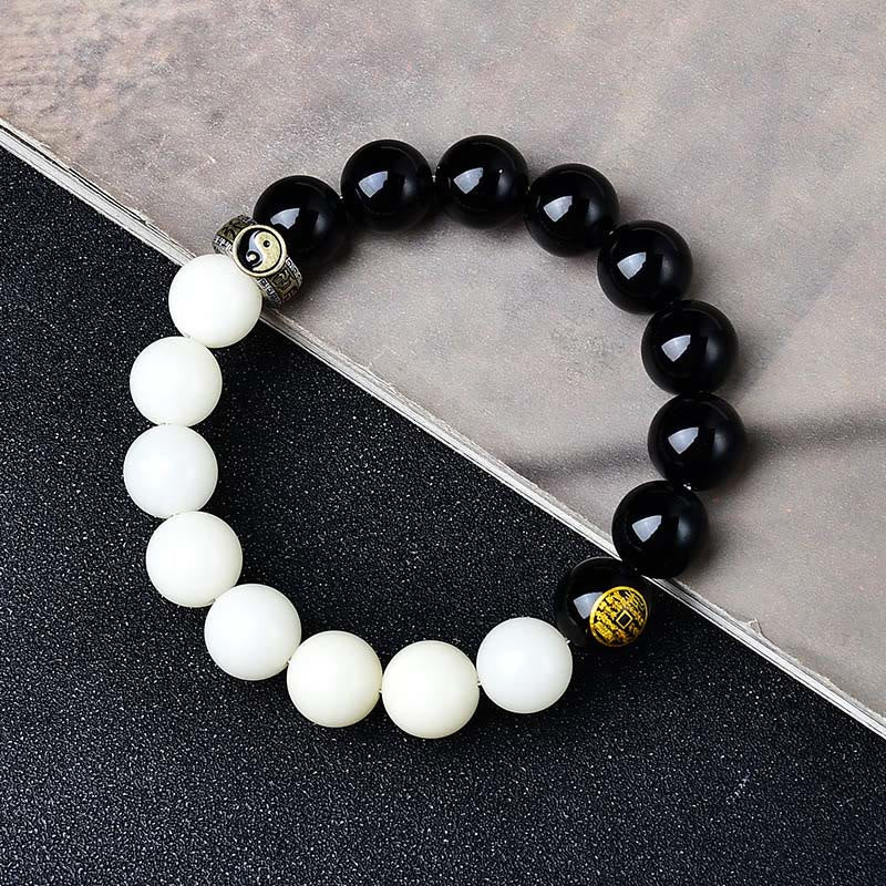 Buddha Stones Black Obsidian Bodhi Seed Yin Yang Nine-Character Mantra Mountain Ghosts Spend Money Strength Bracelet