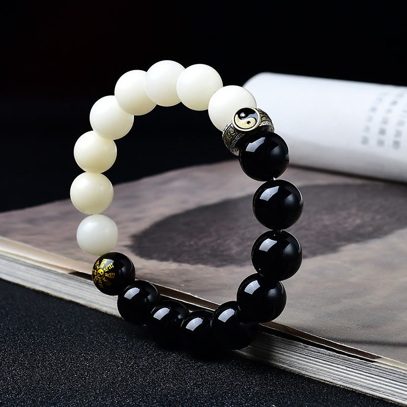 Buddha Stones Black Obsidian Bodhi Seed Yin Yang Nine-Character Mantra Mountain Ghosts Spend Money Strength Bracelet