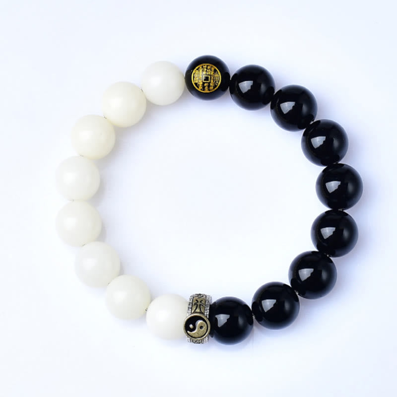 Buddha Stones Black Obsidian Bodhi Seed Yin Yang Nine-Character Mantra Mountain Ghosts Spend Money Strength Bracelet