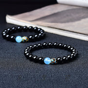 Buddha Stones Natural Black Obsidian Lotus Purification Bracelet
