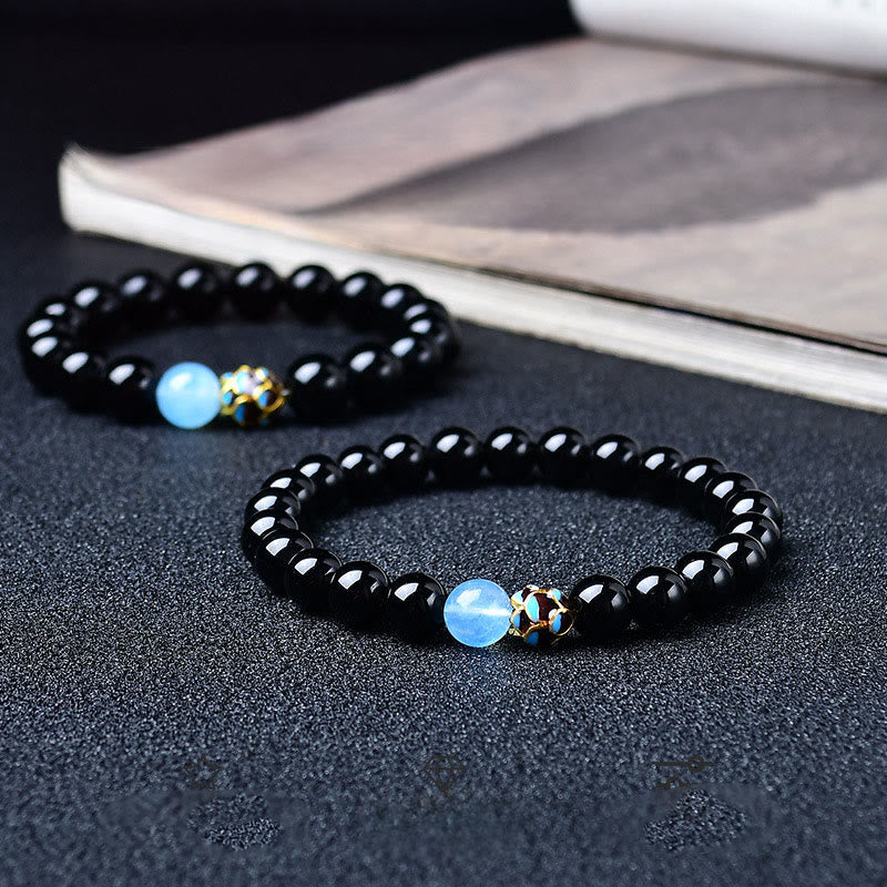 Buddha Stones Natural Black Obsidian Lotus Purification Bracelet