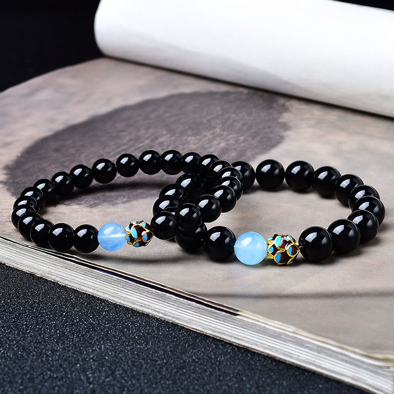 Buddha Stones Natural Black Obsidian Lotus Purification Bracelet