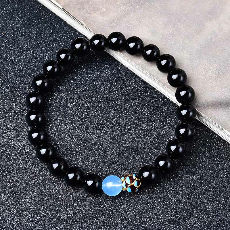 Buddha Stones Natural Black Obsidian Lotus Purification Bracelet