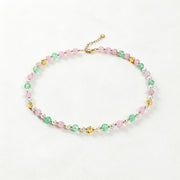 Buddha Stones Natural Rose Quartz Green Strawberry Quartz Pearl Bead Peace Necklace