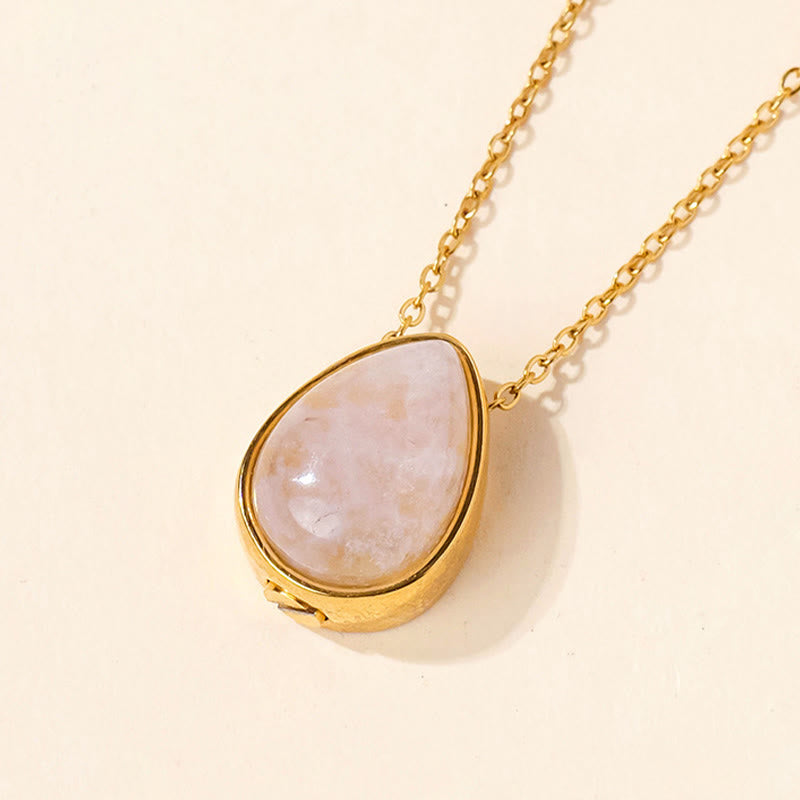 Buddha Stones Natural Blue Lace Agate Rose Quartz Black Onyx Teardrop Design Balance Necklace Pendant