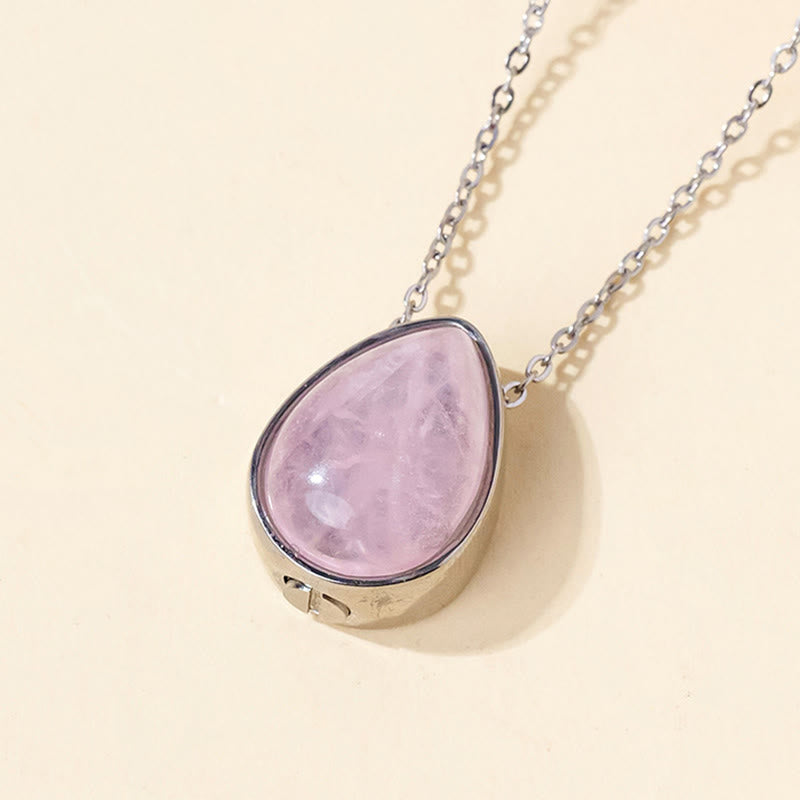 Buddha Stones Natural Blue Lace Agate Rose Quartz Black Onyx Teardrop Design Balance Necklace Pendant