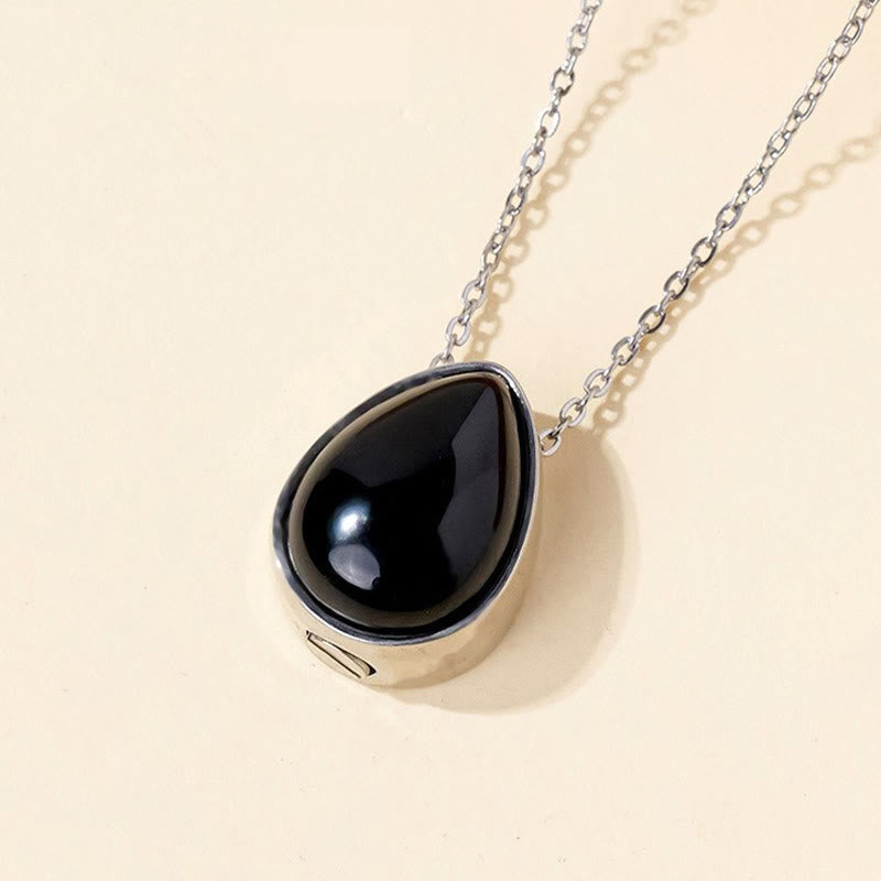 Buddha Stones Natural Blue Lace Agate Rose Quartz Black Onyx Teardrop Design Balance Necklace Pendant