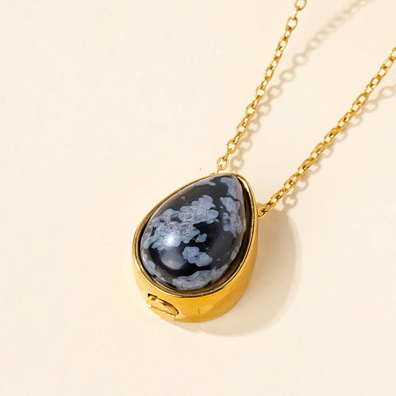 Buddha Stones Natural Blue Lace Agate Rose Quartz Black Onyx Teardrop Design Balance Necklace Pendant