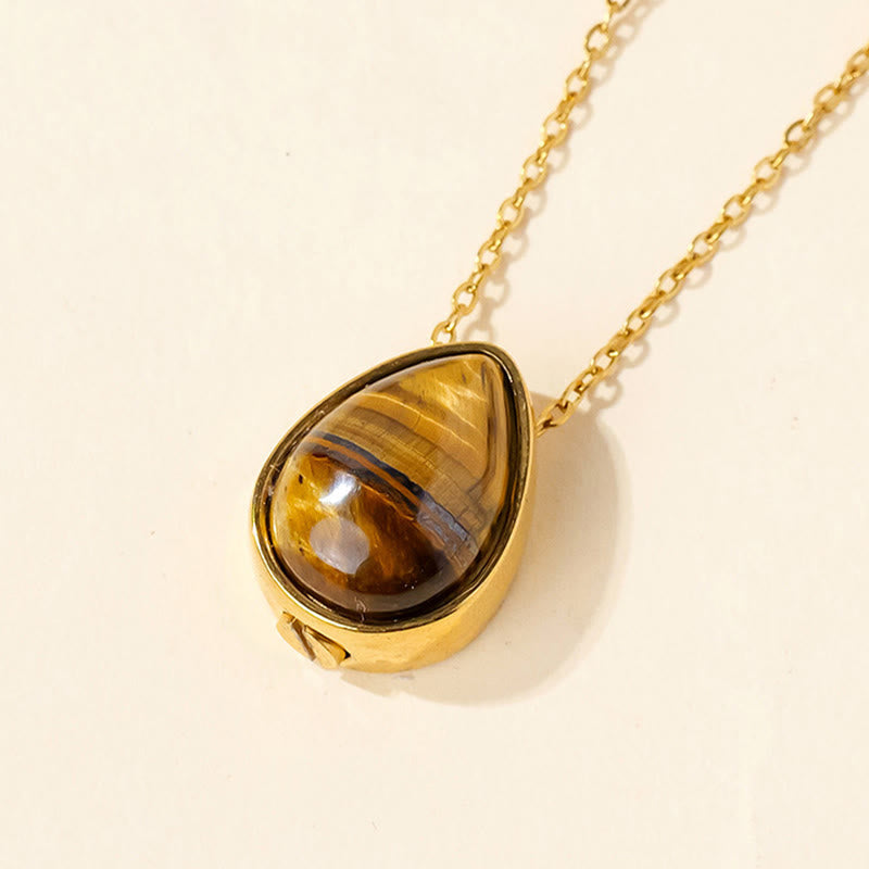 Buddha Stones Natural Blue Lace Agate Rose Quartz Black Onyx Teardrop Design Balance Necklace Pendant