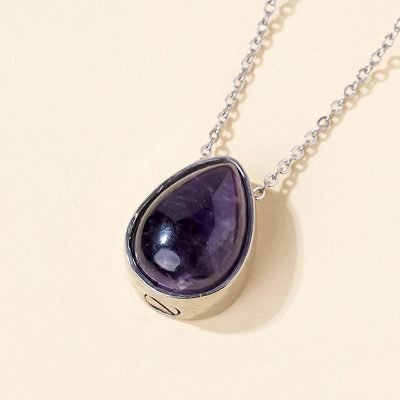 Buddha Stones Natural Blue Lace Agate Rose Quartz Black Onyx Teardrop Design Balance Necklace Pendant
