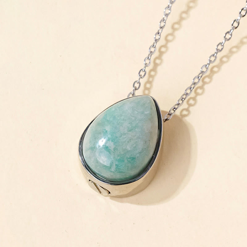 Buddha Stones Natural Blue Lace Agate Rose Quartz Black Onyx Teardrop Design Balance Necklace Pendant