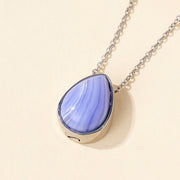 Buddha Stones Natural Blue Lace Agate Rose Quartz Black Onyx Teardrop Design Balance Necklace Pendant