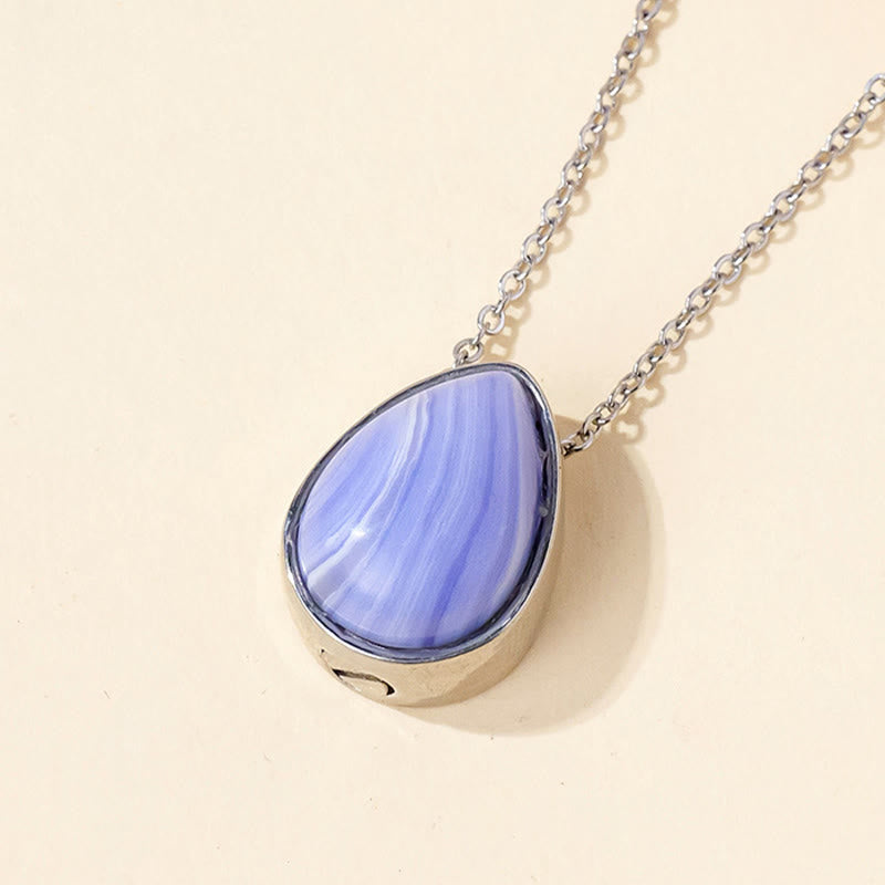 Buddha Stones Natural Blue Lace Agate Rose Quartz Black Onyx Teardrop Design Balance Necklace Pendant