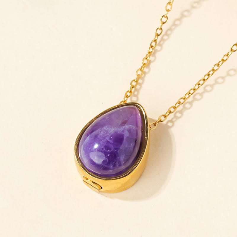 Buddha Stones Natural Blue Lace Agate Rose Quartz Black Onyx Teardrop Design Balance Necklace Pendant