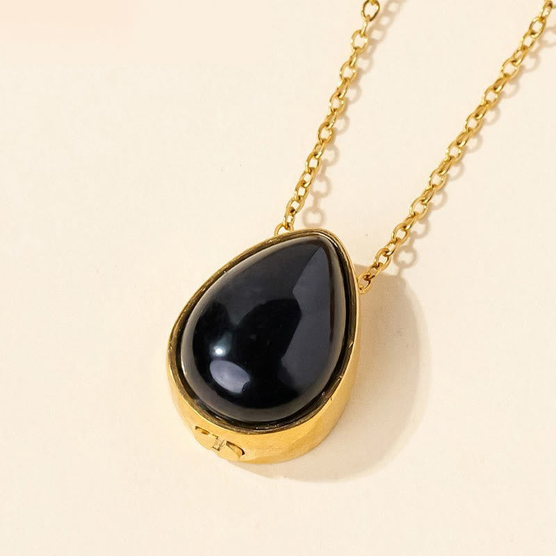 Buddha Stones Natural Blue Lace Agate Rose Quartz Black Onyx Teardrop Design Balance Necklace Pendant