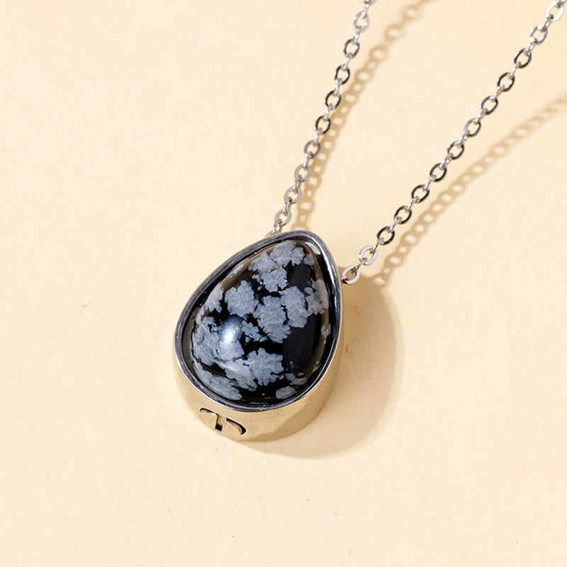 Buddha Stones Natural Blue Lace Agate Rose Quartz Black Onyx Teardrop Design Balance Necklace Pendant